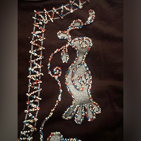 Vintage 60s 70s Beaded Boho Queens Way to Fasion Long Sleeve Fitted Tee - Picture 11 of 13